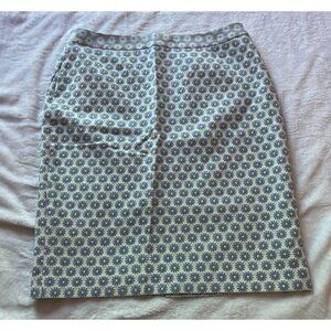 Boden Women Floral Embroidered Pencil Mini Skirt White Blue Size 8P Lined Casual